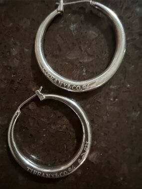Tiffany & Co. Sterling Silver Engraved Hoop Earrings vintage